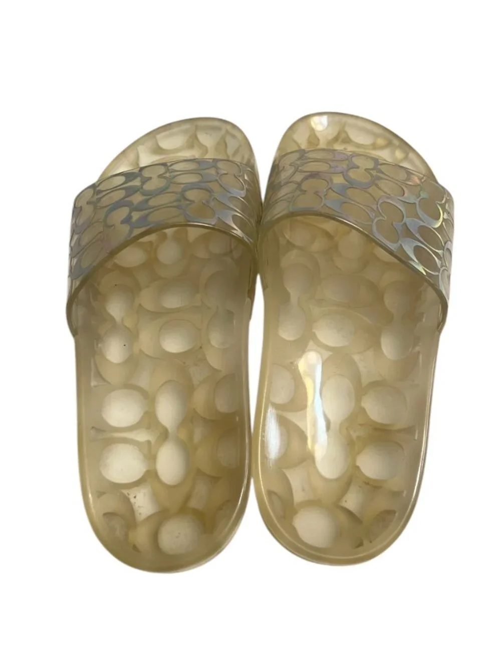 Coach Clear Signature Logo Jelly Slides Iridescent Size 6M Women’s Sandals